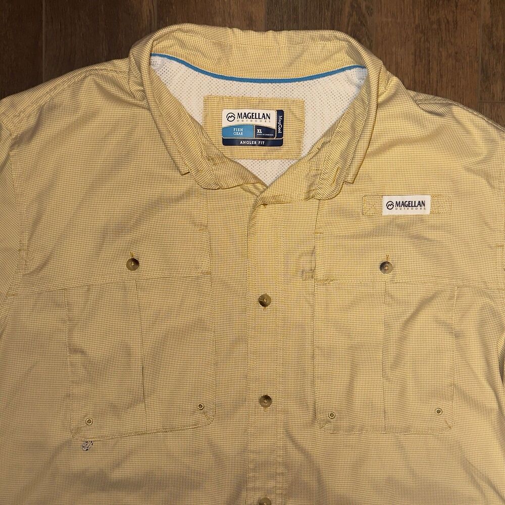 Magellan Mag Cool Fish Gear Men's XL Mustard Yellow Plaid Long Sleeve